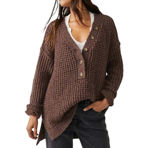 Free People Sweaters - Free People Whistle Thermal Henley Sweater Oversized